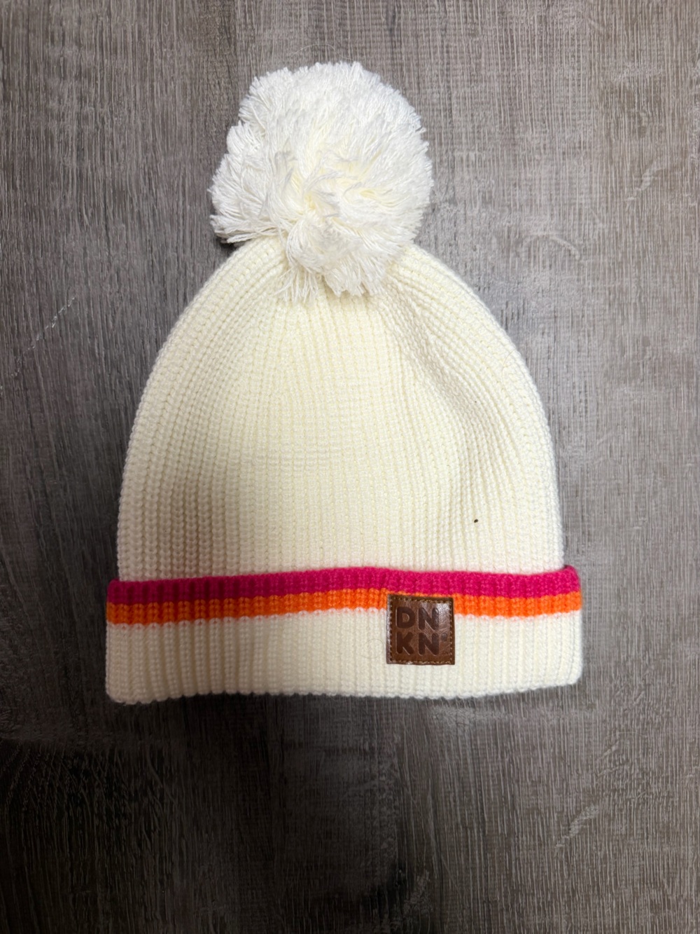 Women’s Pom Beanie Knit Hat - Cream with Pink & Orange Stripe